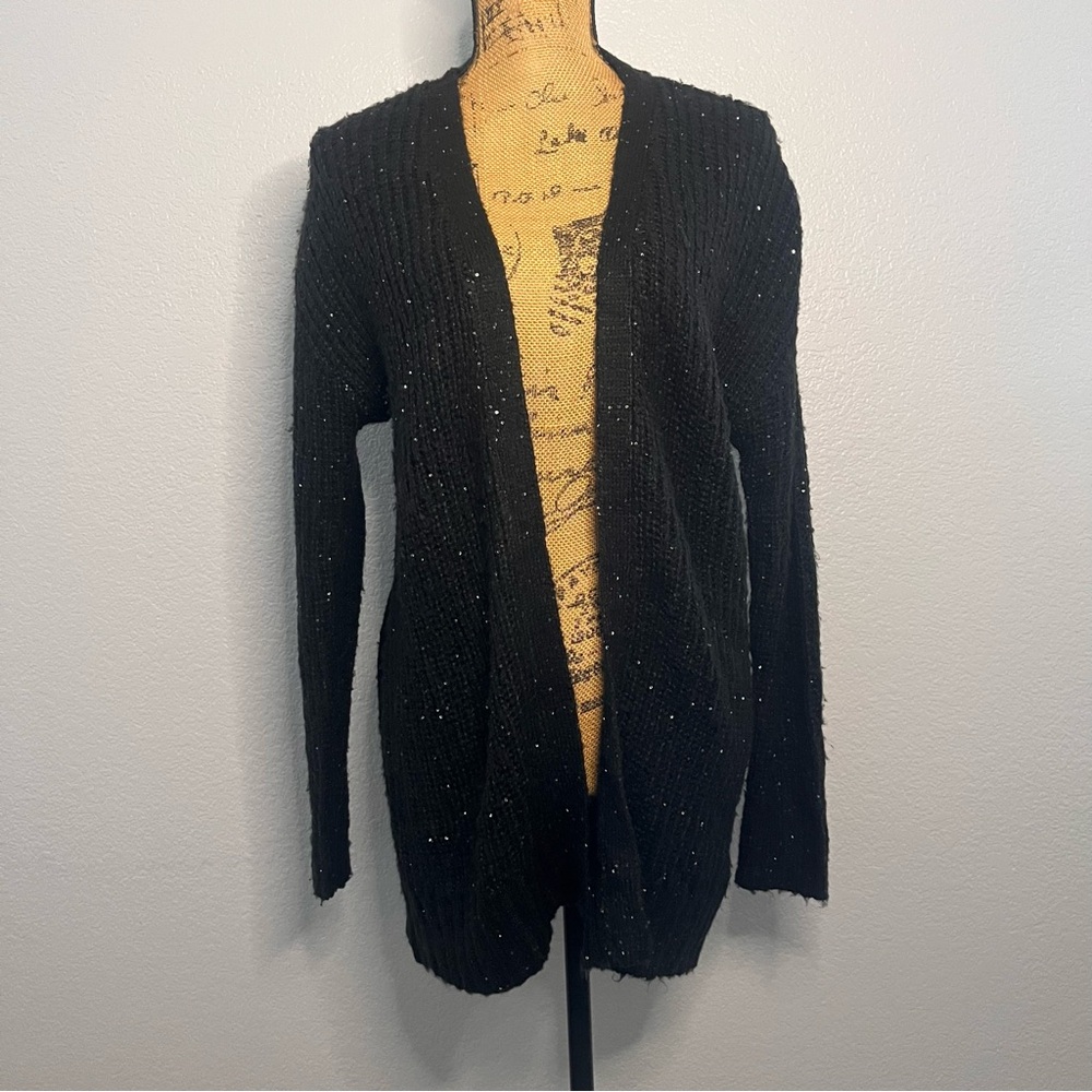 H&M Black Shimmer Sparkle Long & loose fit open front Cardigan size small